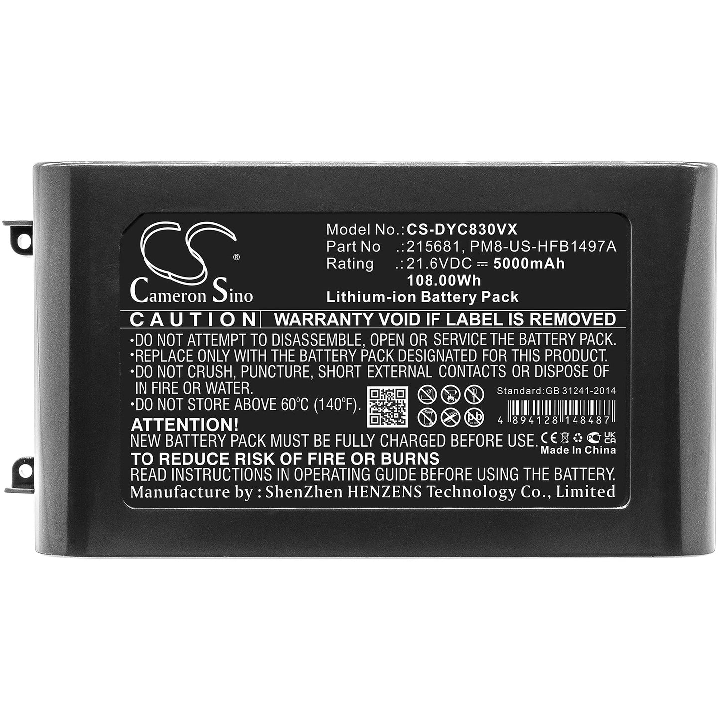 Replacement Battery for Dyson  V8 – Vacuum – 5000mAh / 108.00Wh / 21.6V