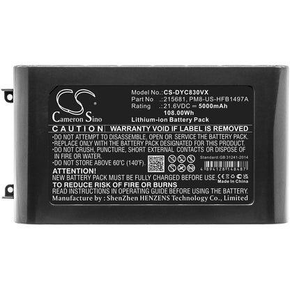Replacement Battery for Dyson  V8 – Vacuum – 5000mAh / 108.00Wh / 21.6V