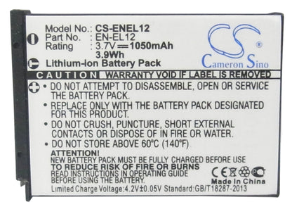 Replacement Battery for NIKON  &#x0D;
Coolpix AW100s – Camera – 1050mAh / 3.89Wh / 3.7V