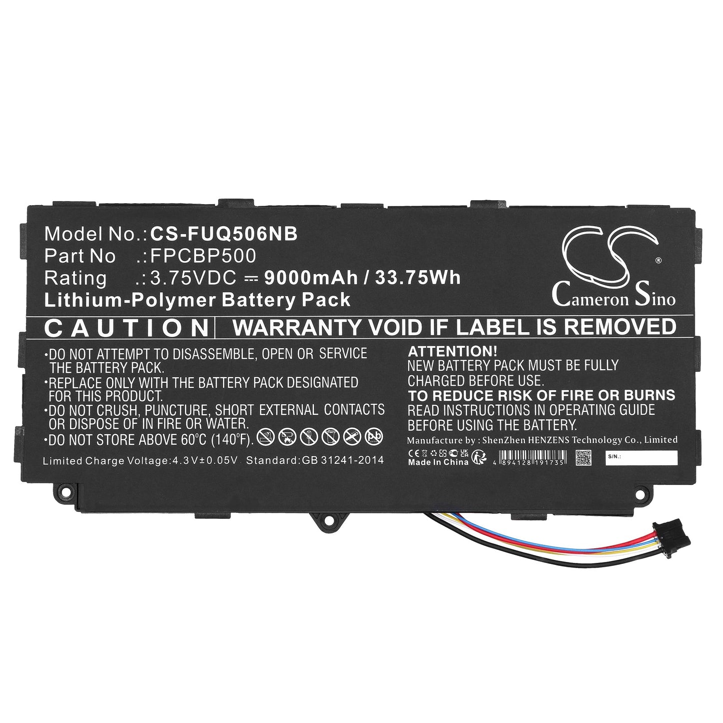 Replacement Battery for Fujitsu  Arrows Tab Q506 – Notebook, Laptop – 9000mAh / 33.75Wh / 3.75V