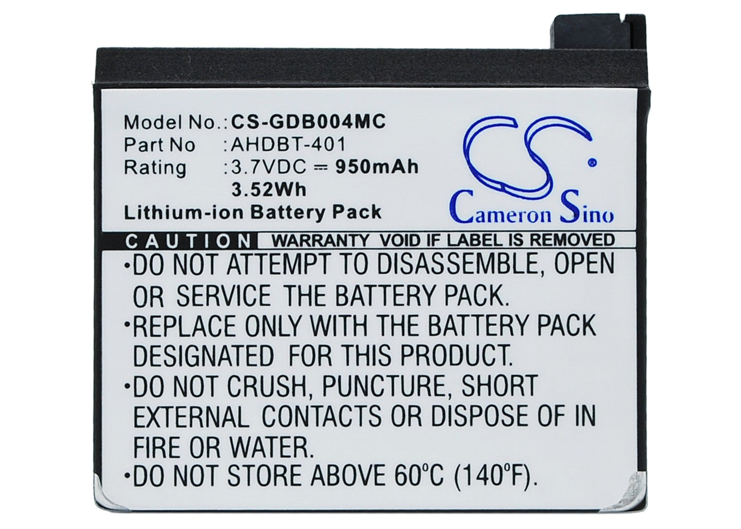 Replacement Battery for GoPro  Hero 4 – Camera – 950mAh / 3.52Wh / 3.7V