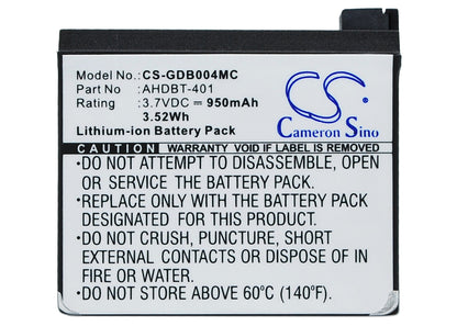 Replacement Battery for GoPro  Hero 4 – Camera – 950mAh / 3.52Wh / 3.7V