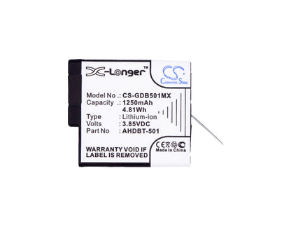 Replacement Battery for GoPro  601-10197-00 – Camera – 1250mAh / 4.81Wh / 3.85V