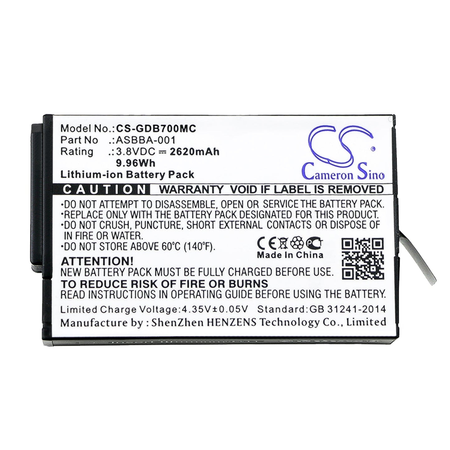 Replacement Battery for Gopro  Fusion – Camera – 2620mAh / 9.96Wh / 3.8V