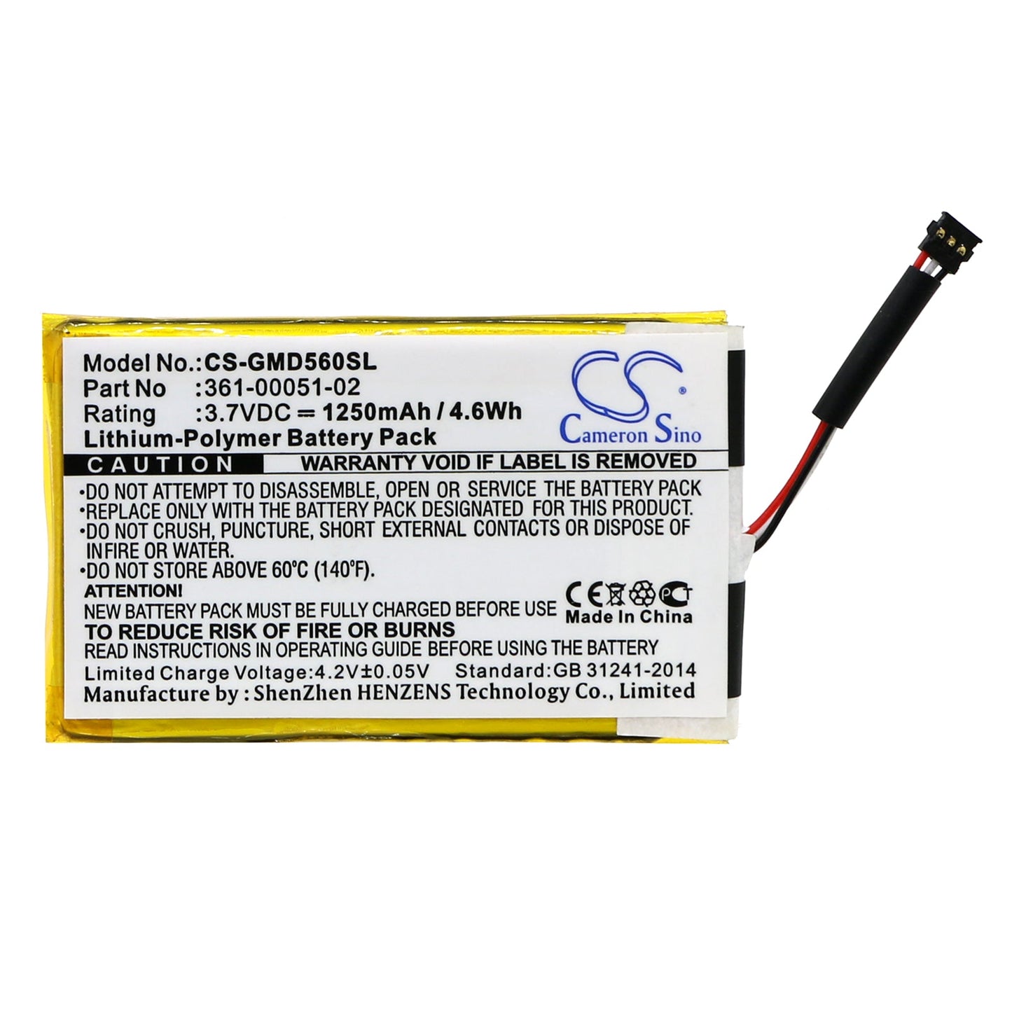 Replacement Battery for Garmin  Dezl 560 – GPS, Navigator – 1250mAh / 4.63Wh / 3.7V