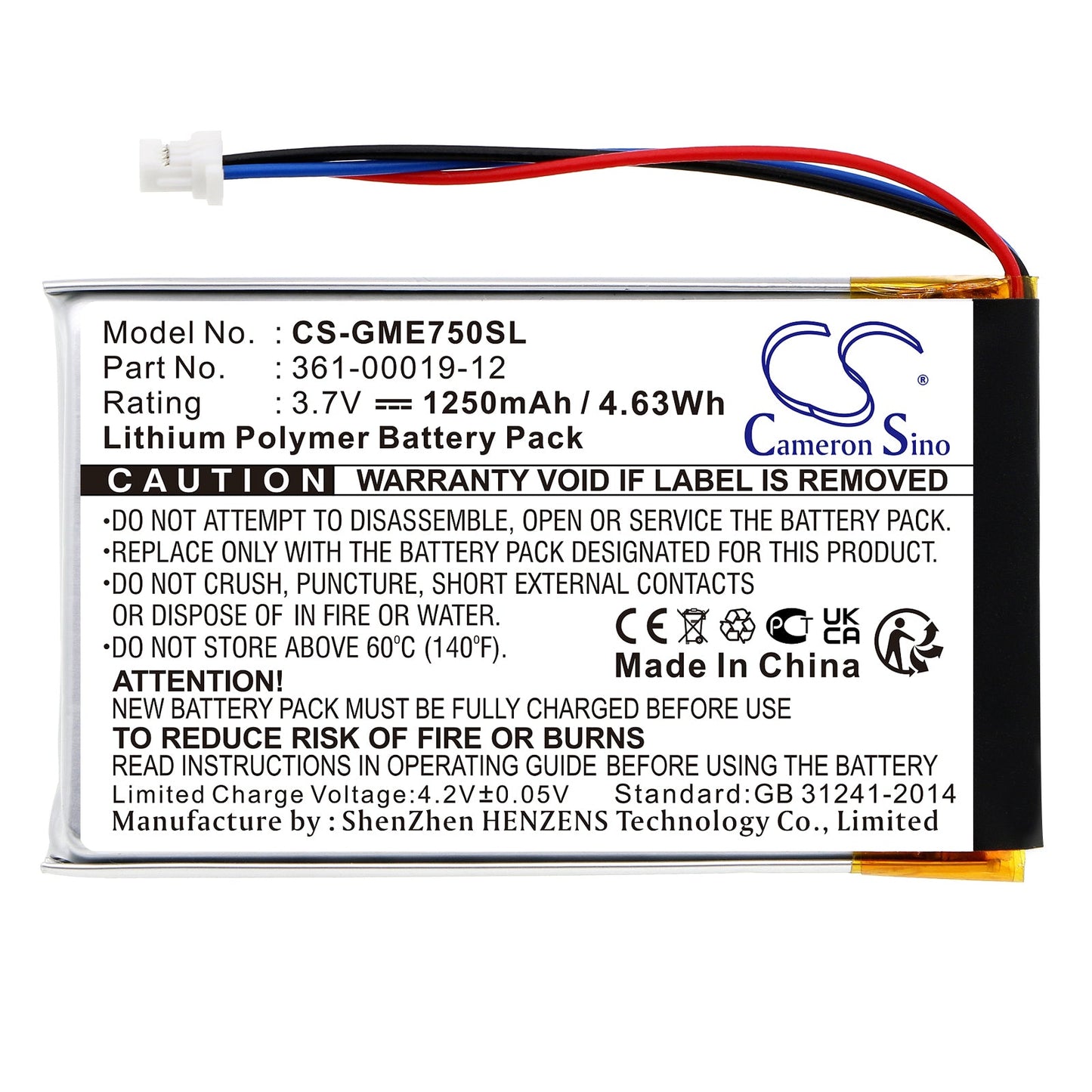 Replacement Battery for Garmin  Edge 605 – GPS, Navigator – 1250mAh / 4.63Wh / 3.7V