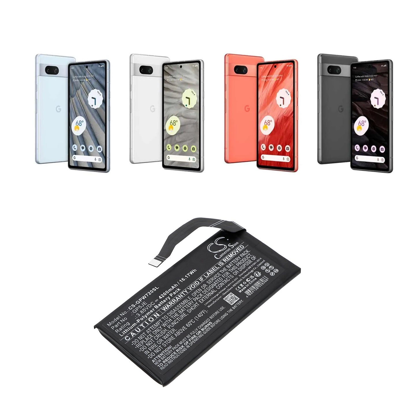 Replacement Battery for Google  Pixel 7A – Mobile, SmartPhone – 4200mAh / 16.17Wh / 3.85V