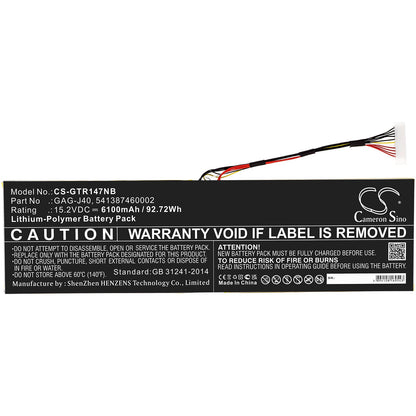 Replacement Battery for Gateway  Aero 14 K7 – Notebook, Laptop – 6100mAh / 92.72Wh / 15.2V