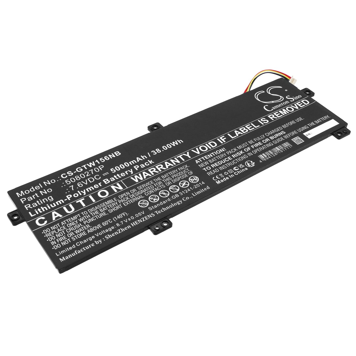 Replacement Battery for Gateway  GWTN156-11BK – Notebook, Laptop – 5000mAh / 38.00Wh / 7.6V