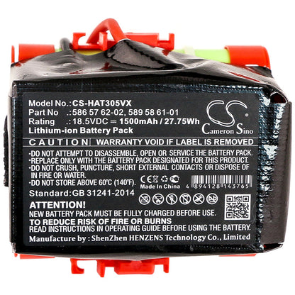 Replacement Battery for Husqvarna  Automower 105 – Lawn Mowers – 1500mAh / 27.75Wh / 18.5V