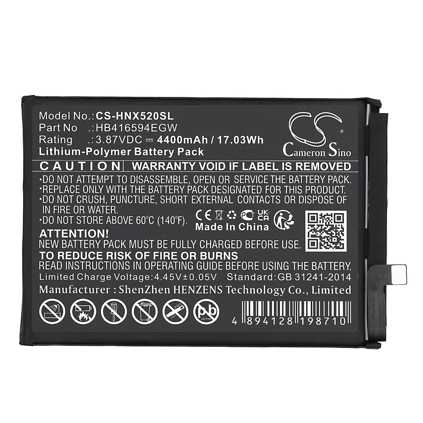 Replacement Battery for Honor  CRT-AN00 – Mobile, SmartPhone – 4400mAh / 17.03Wh / 3.87V