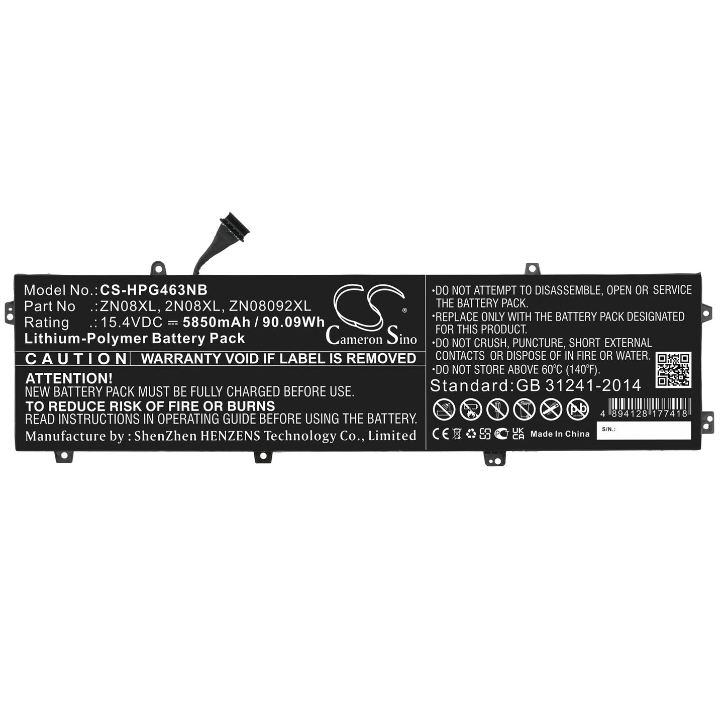 Replacement Battery for HP  ZBook Studio G3 V8N22PA – Notebook, Laptop – 5850mAh / 90.09Wh / 15.4V
