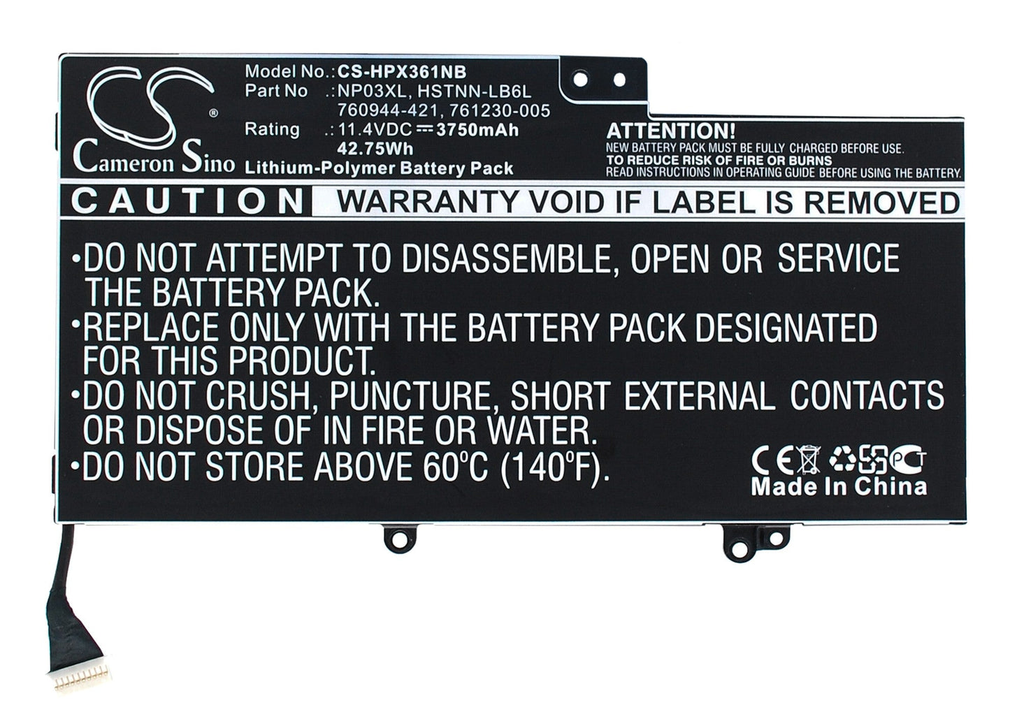 Replacement Battery for HP  15-U011DX – Notebook, Laptop – 3750mAh / 42.75Wh / 11.4V