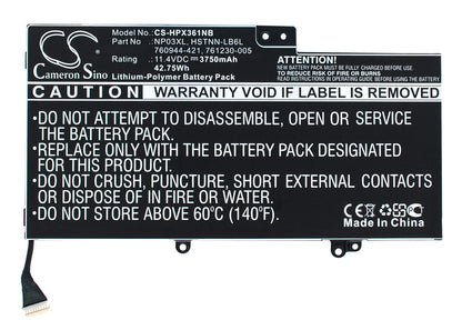 Replacement Battery for HP  15-U011DX – Notebook, Laptop – 3750mAh / 42.75Wh / 11.4V