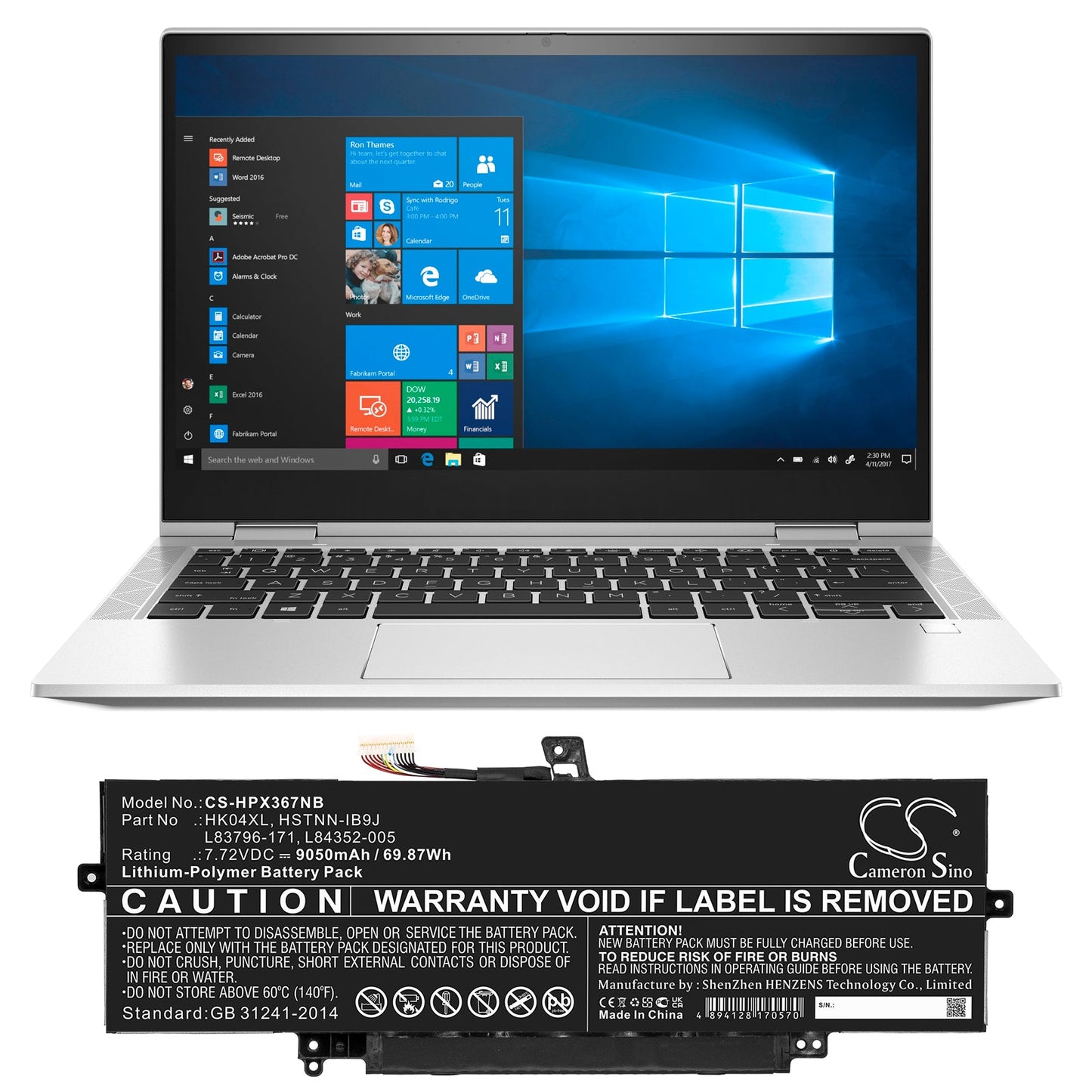 Replacement Battery for HP  EliteBook x360 1040 G7 – Notebook, Laptop – 9050mAh / 69.87Wh / 7.72V