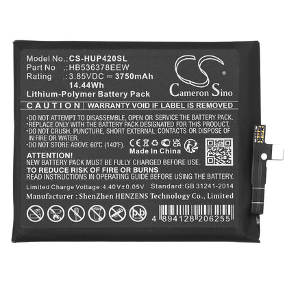 Replacement Battery for Huawei  ELS-N09 – Mobile, SmartPhone – 3750mAh / 14.44Wh / 3.85V