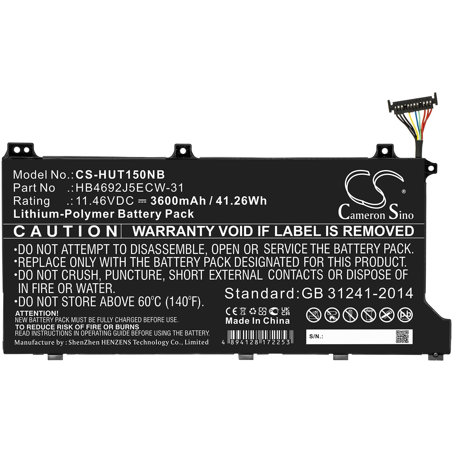 Replacement Battery for Huawei  HLY-19R – Notebook, Laptop – 3600mAh / 41.26Wh / 11.46V