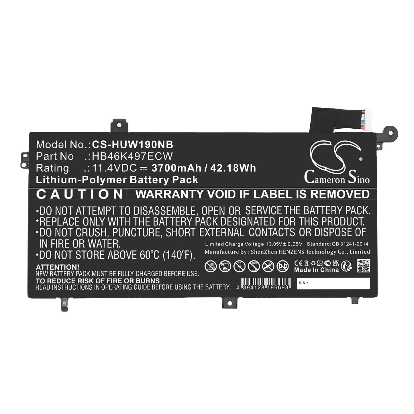 Replacement Battery for Huawei  MateBook D 2018 – Notebook, Laptop – 3700mAh / 42.18Wh / 11.4V
