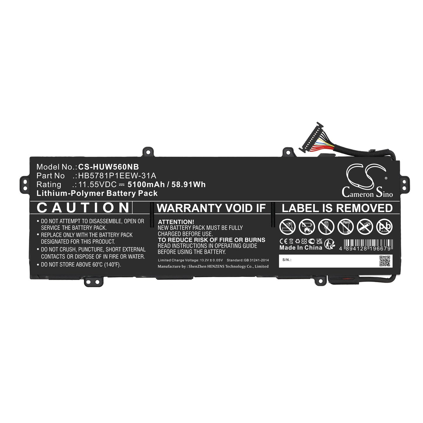 Replacement Battery for Huawei  EMD-W76 – Notebook, Laptop – 5100mAh / 58.91Wh / 11.55V