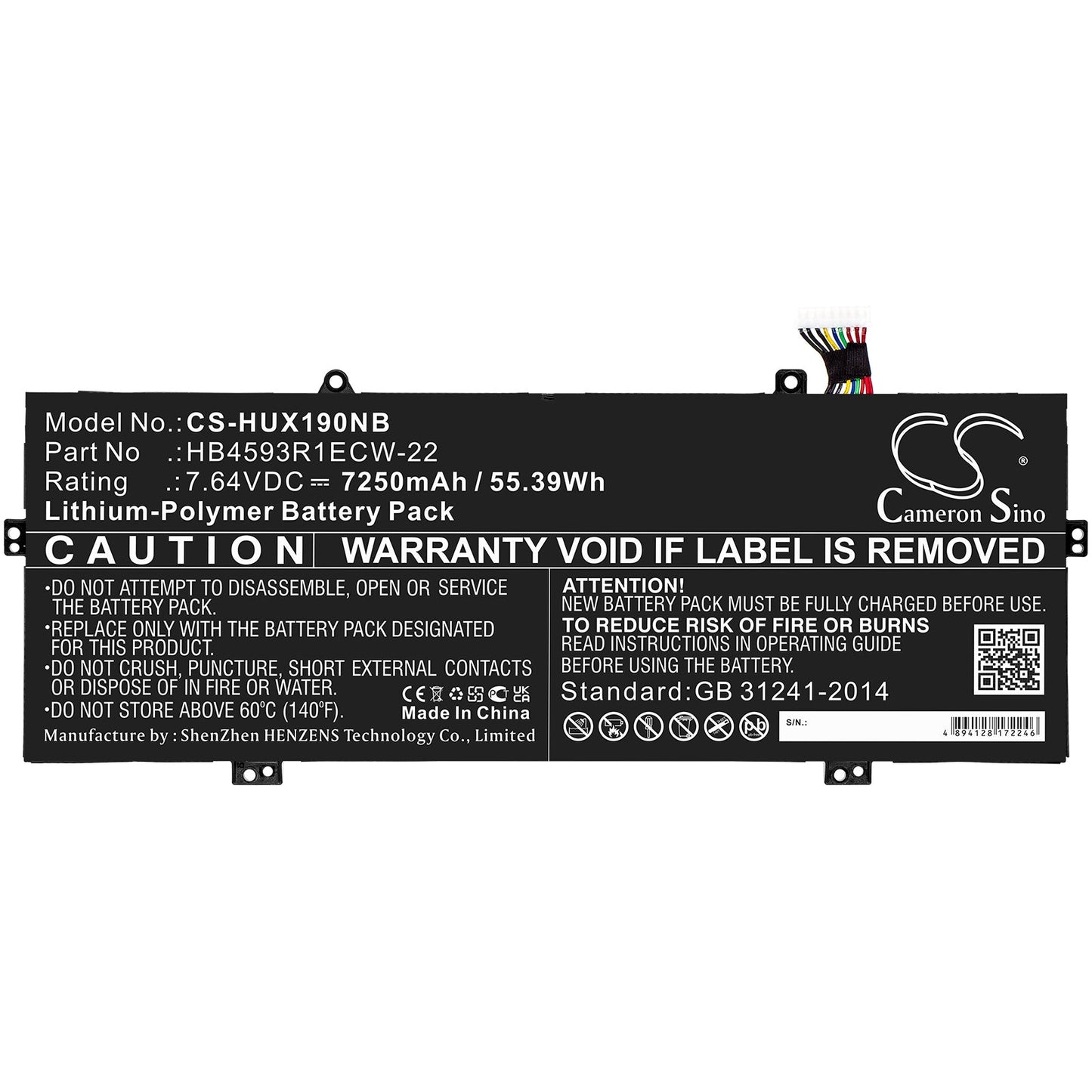 Replacement Battery for Huawei  MACH-W19L – Notebook, Laptop – 7250mAh / 55.39Wh / 7.64V