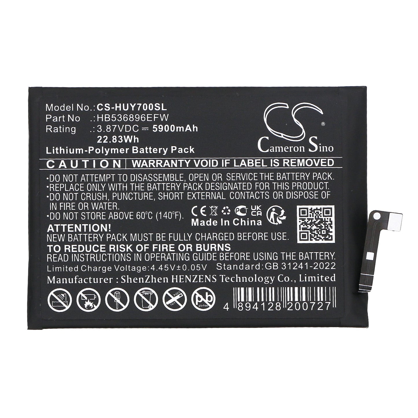 Replacement Battery for Huawei  MGA-AL00 – Mobile, SmartPhone – 5900mAh / 22.83Wh / 3.87V