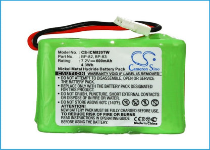 Replacement Battery for ICOM  IC-24AT – Two-Way Radio – 600mAh / 4.32Wh / 7.2V