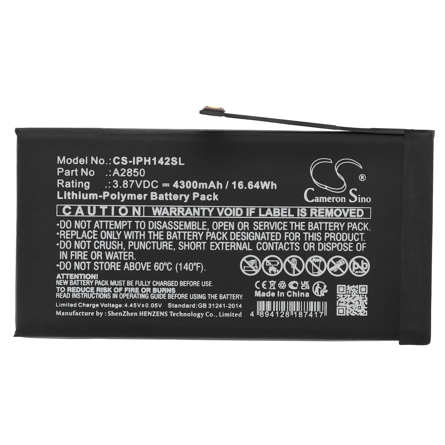 Replacement Battery for Apple  iPhone 14 Plus – Mobile, SmartPhone – 4300mAh / 16.64Wh / 3.87V