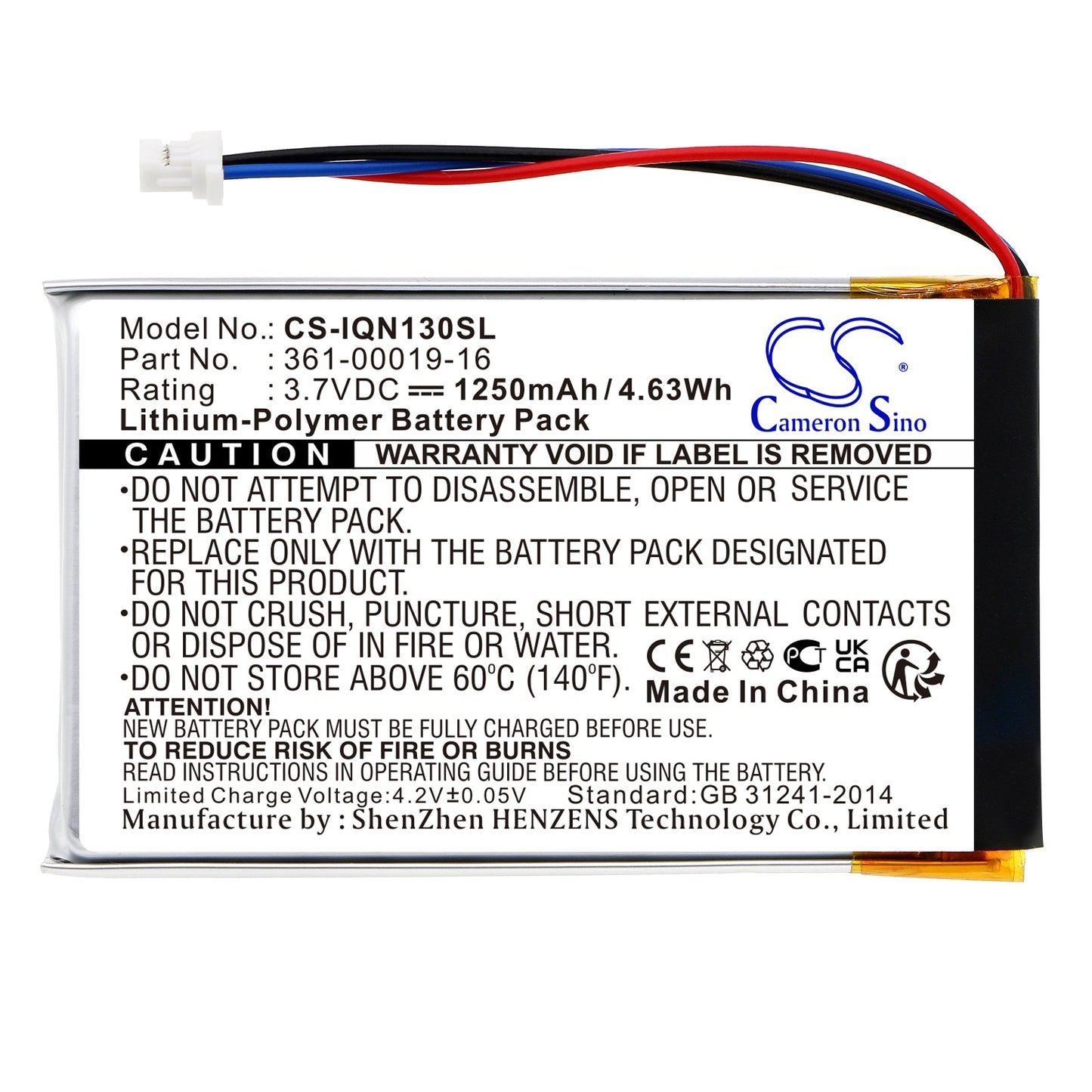 Replacement Battery for Garmin  Nuvi 1300 – GPS, Navigator – 1250mAh / 4.63Wh / 3.7V