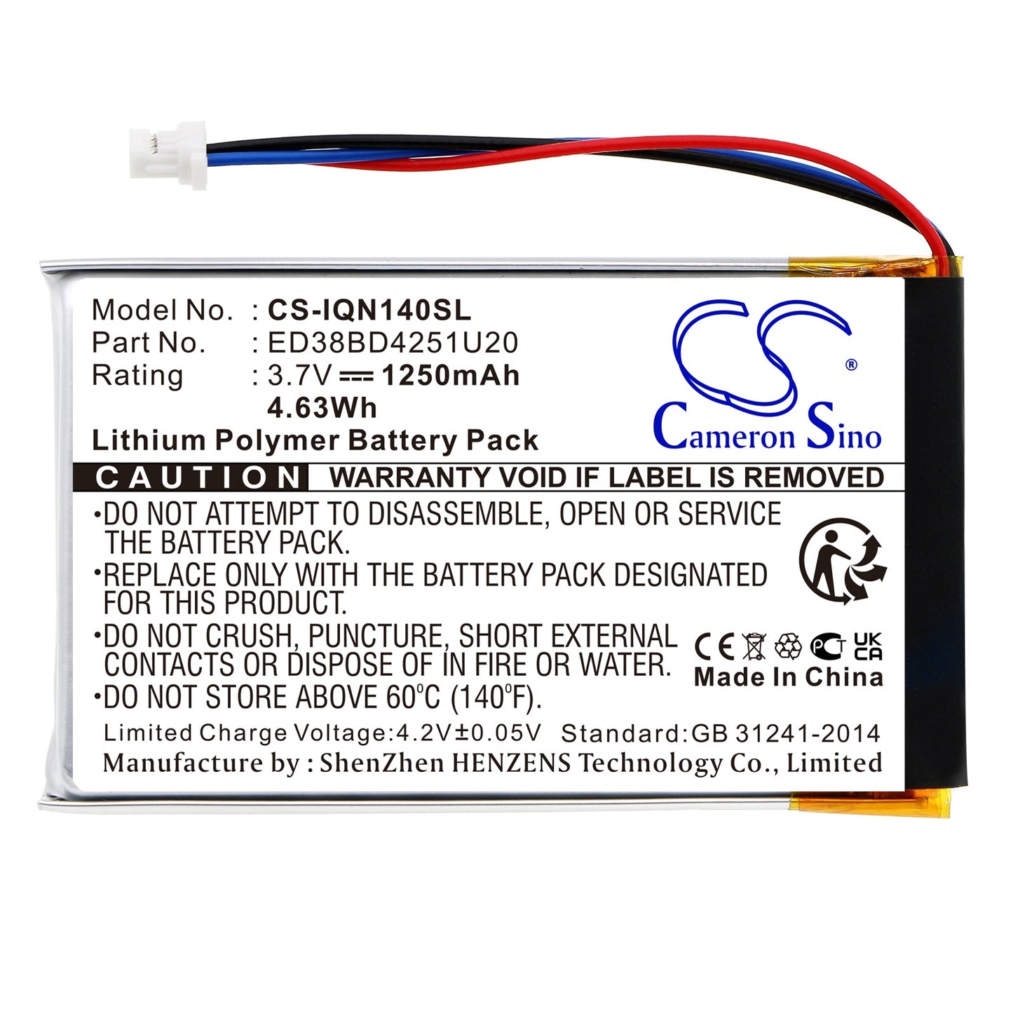 Replacement Battery for Garmin  Nuvi 1400 – GPS, Navigator – 1250mAh / 4.63Wh / 3.7V
