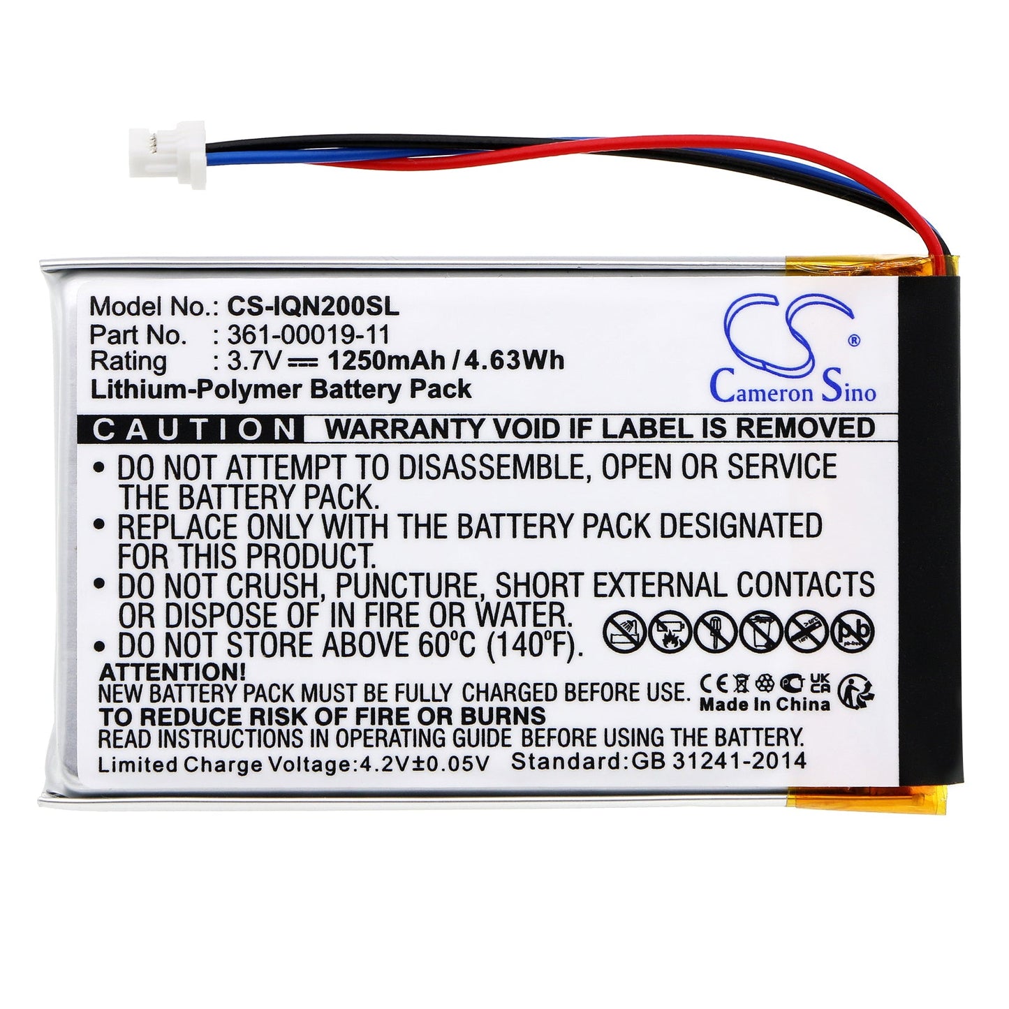 Replacement Battery for Garmin  Nuvi 200 – GPS, Navigator – 1250mAh / 4.63Wh / 3.7V