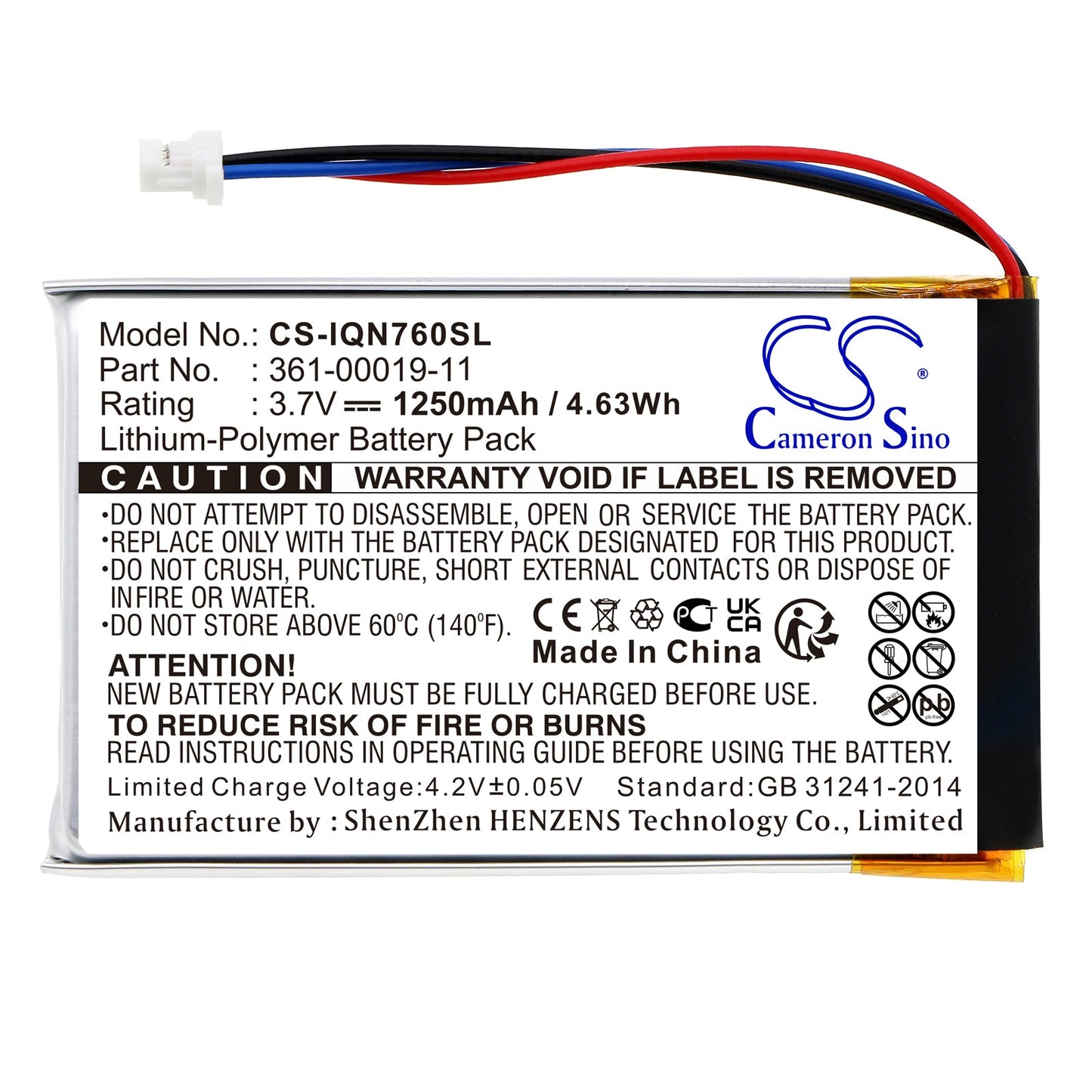 Replacement Battery for Garmin  Nuvi 3590 – GPS, Navigator – 1250mAh / 4.63Wh / 3.7V