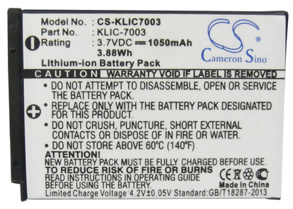 Replacement Battery for Kodak  EasyShare M380 – Camera – 1050mAh / 3.89Wh / 3.7V