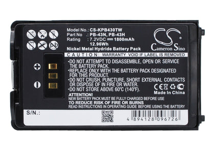 Replacement Battery for Kenwood  TH-255A – Two-Way Radio – 1800mAh / 12.96Wh / 7.2V