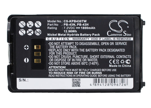 Replacement Battery for Kenwood  TH-255A – Two-Way Radio – 1800mAh / 12.96Wh / 7.2V