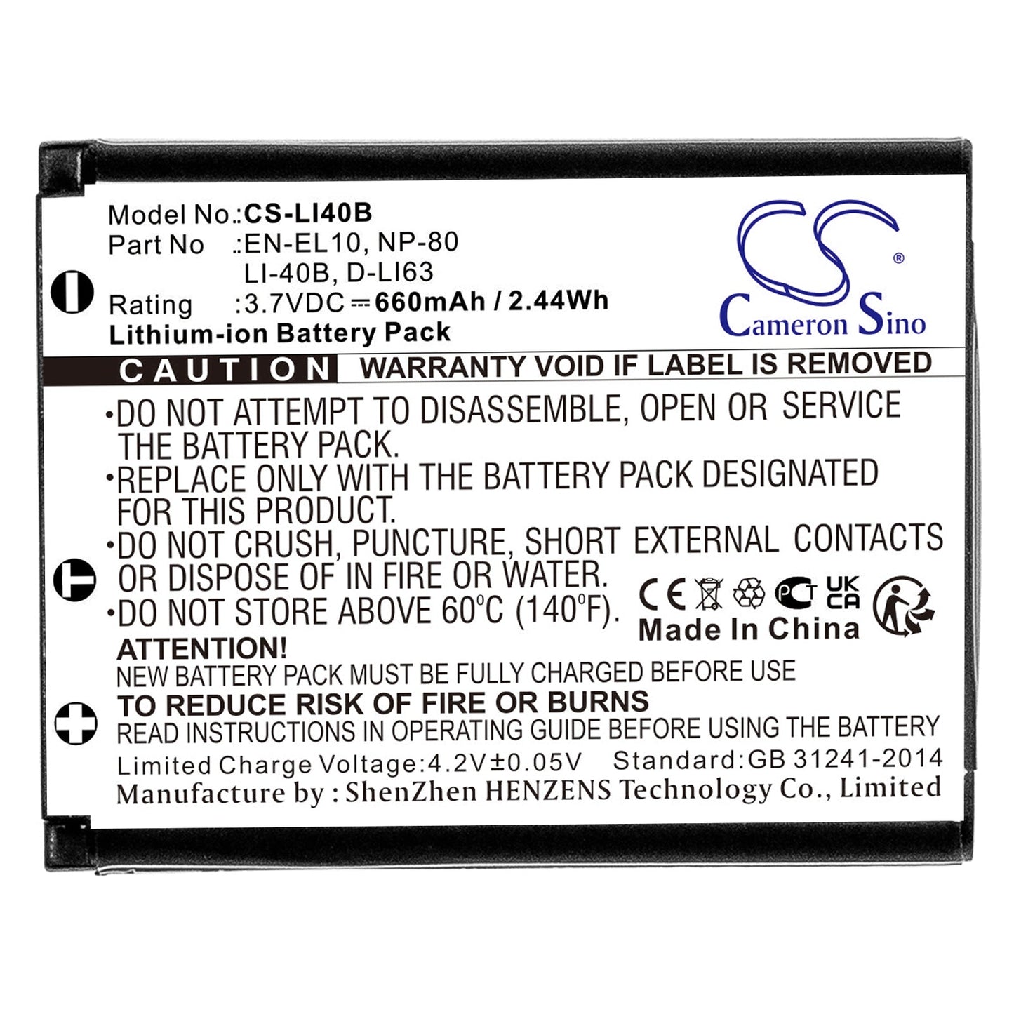 Replacement Battery for Agfa  Agfaphoto Optima 1 – Camera – 660mAh / 2.44Wh / 3.7V