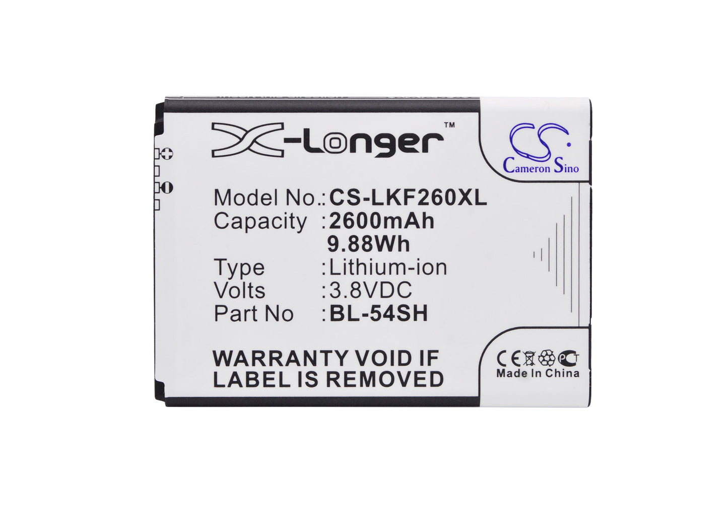 Replacement Battery for LG  Bello 2 – Mobile, SmartPhone – 2600mAh / 9.88Wh / 3.8V