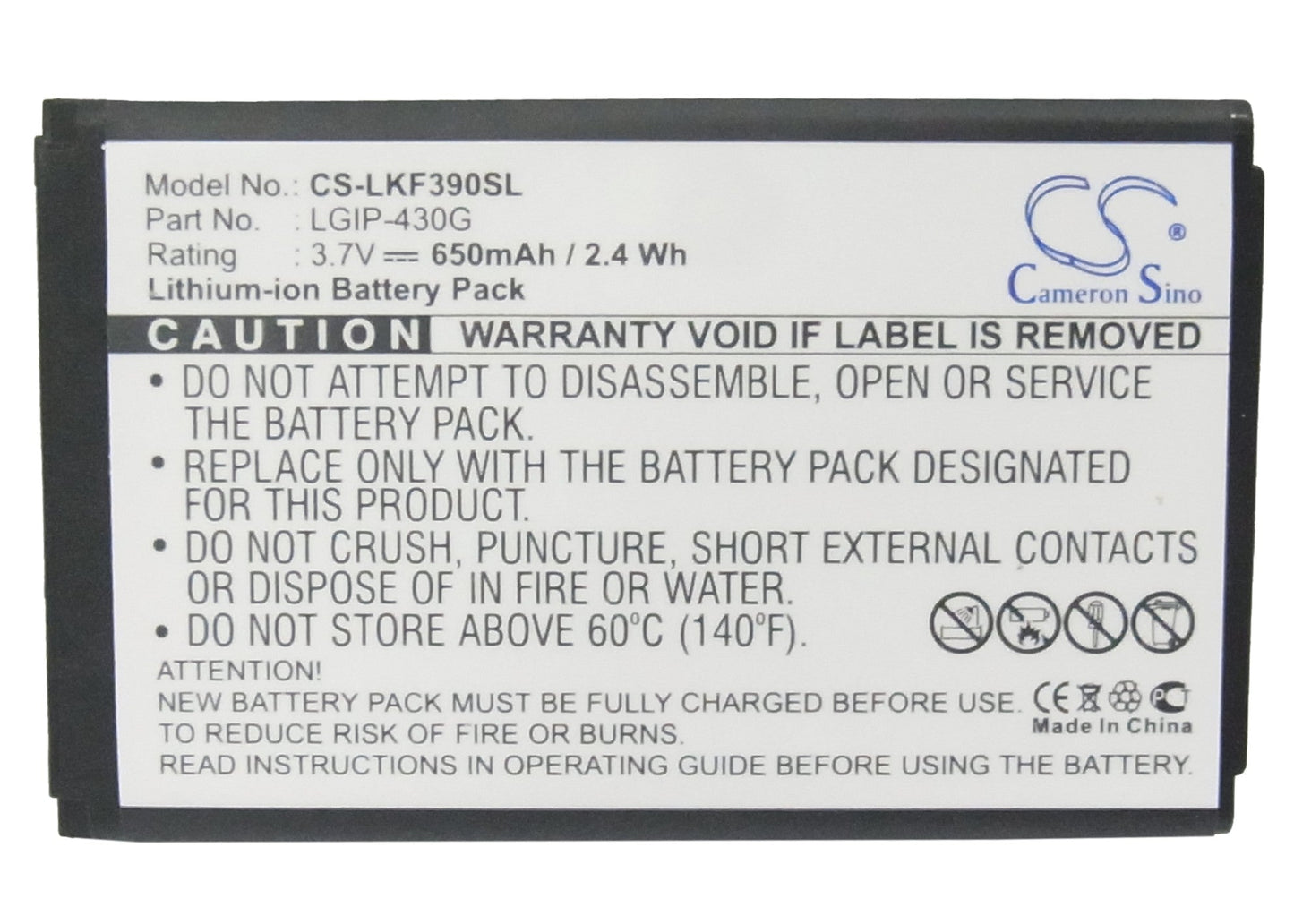 Replacement Battery for LG  GU230 – Mobile, SmartPhone – 650mAh / 2.41Wh / 3.7V