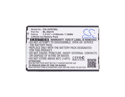 Replacement Battery for LG  F670 – Mobile, SmartPhone – 2100mAh / 7.98Wh / 3.8V