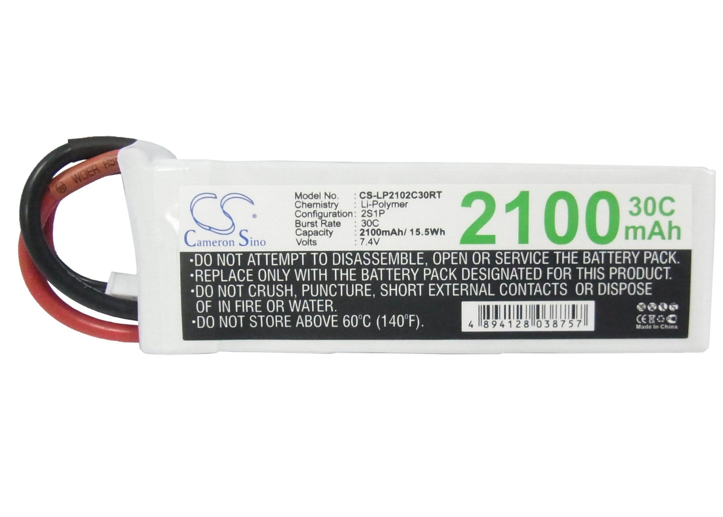 Replacement Battery for RC  CS-LP2102C30RT – Heli/Airplane – 2100mAh / 15.54Wh / 7.4V