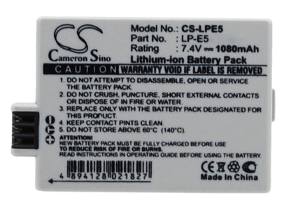 Replacement Battery for Canon  EOS 1000D – Camera – 1080mAh/7.99Wh / 7.4V