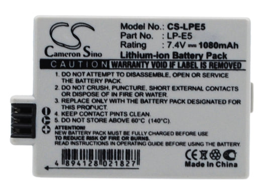 Replacement Battery for Canon  EOS 1000D – Camera – 1080mAh/7.99Wh / 7.4V