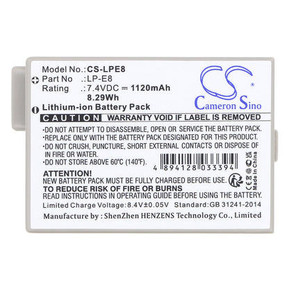 Replacement Battery for Canon  EF-S – Camera – 1120mAh/8.29Wh / 7.4V