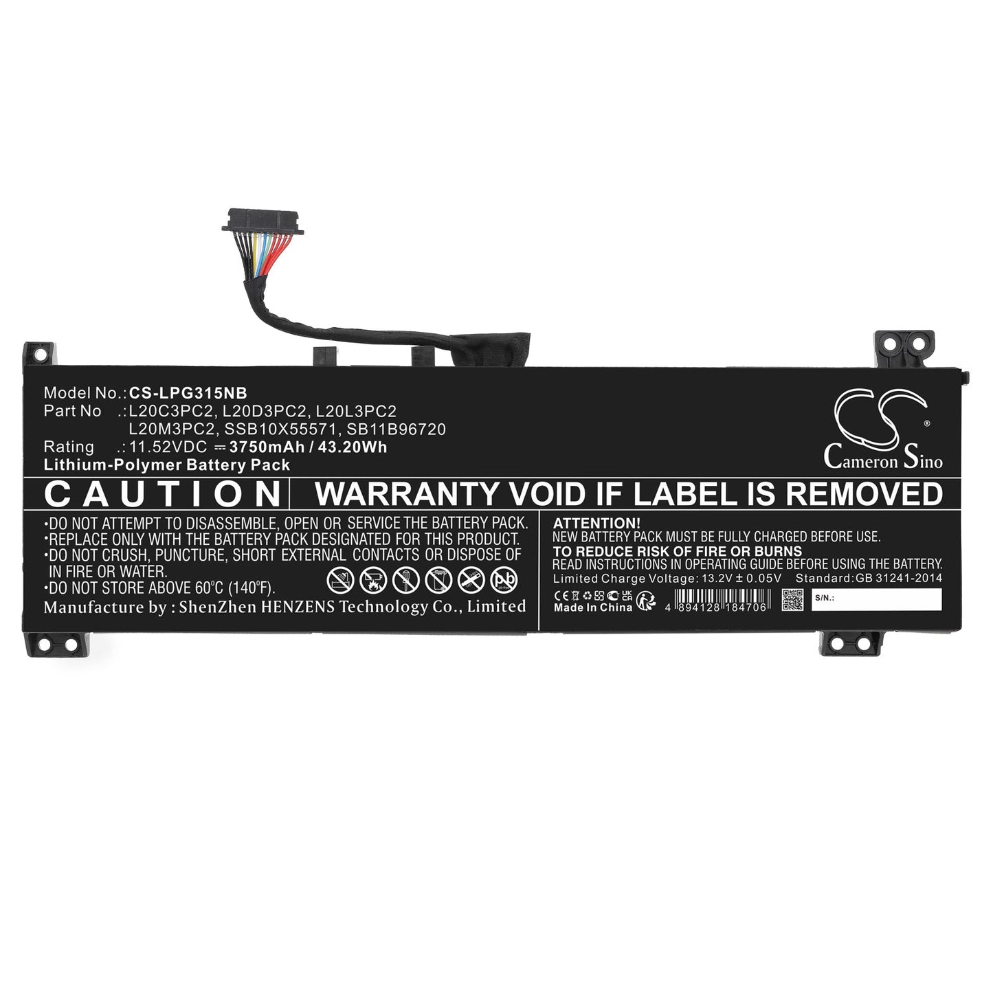 Replacement Battery for Lenovo  IdeaPad 3 Gaming 15ACH6 82K201 – Notebook, Laptop – 3750mAh / 43.20Wh / 11.52V