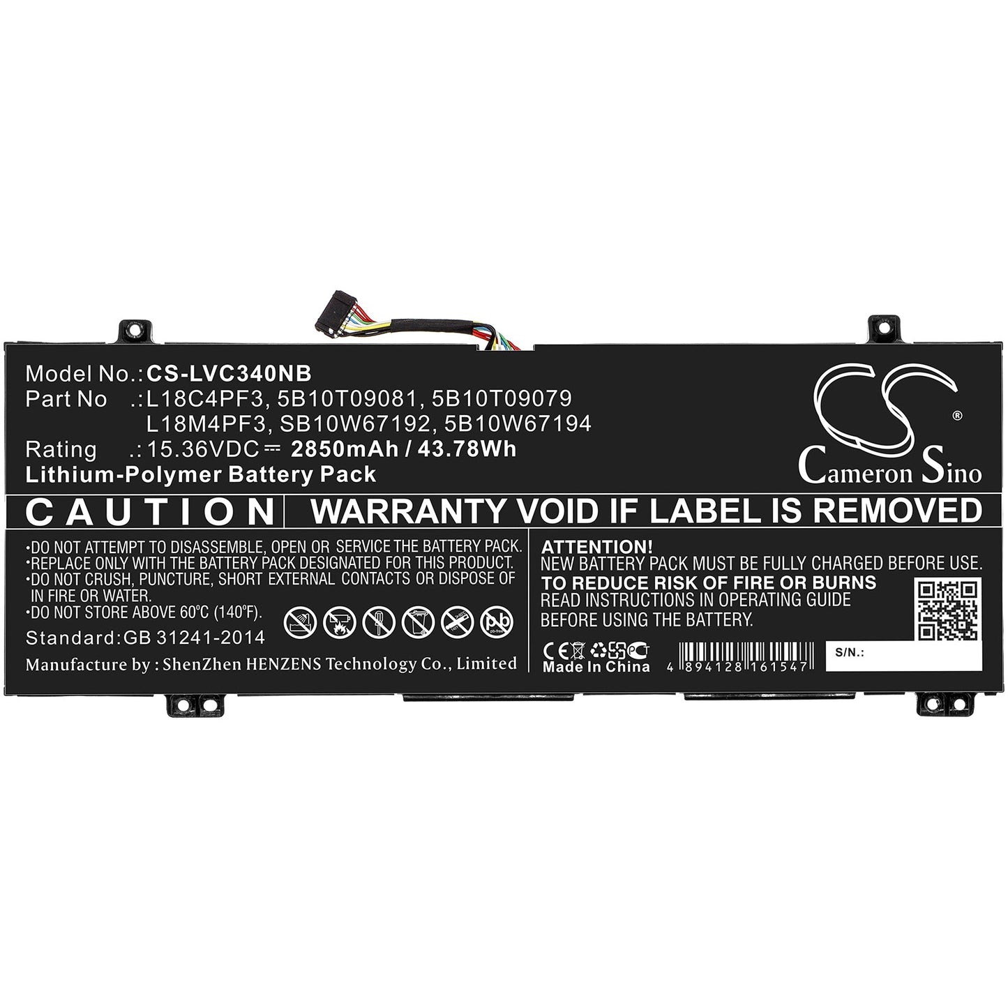 Replacement Battery for Lenovo  IdeaPad C340-14API – Notebook, Laptop – 2850mAh / 43.78Wh / 15.36V