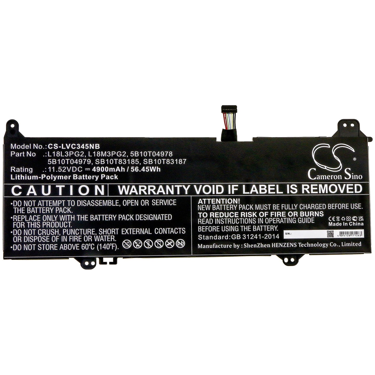 Replacement Battery for Lenovo  14e ChromeBook 81MH000YAU – Notebook, Laptop – 4900mAh / 56.45Wh / 11.52V