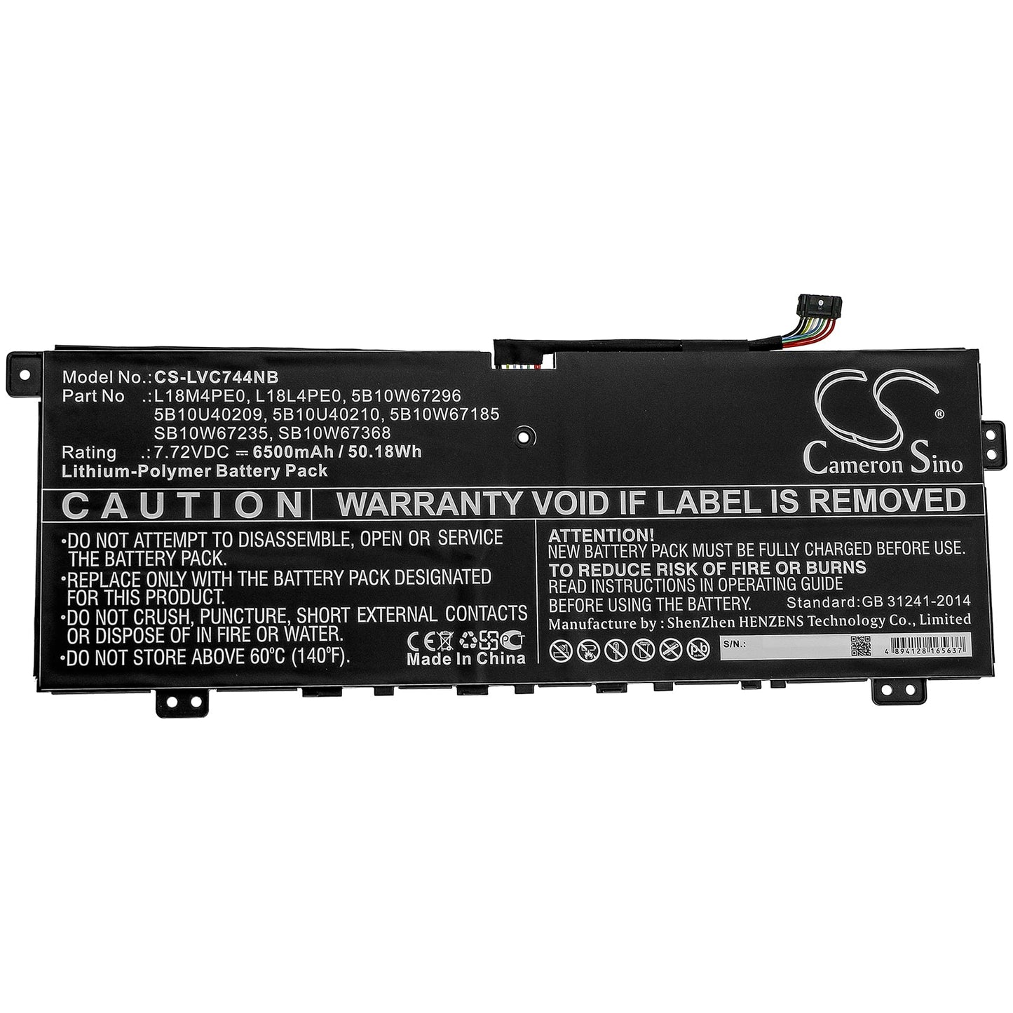 Replacement Battery for Lenovo  Yoga C740 14 – Notebook, Laptop – 6500mAh / 50.18Wh / 7.72V