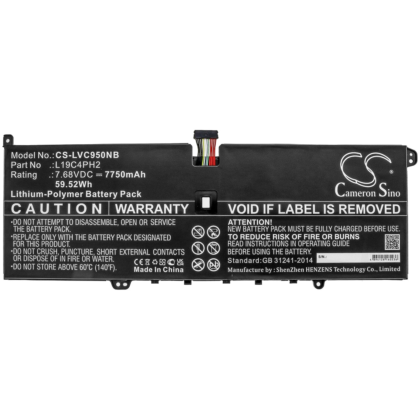 Replacement Battery for Lenovo  Yoga C950 – Notebook, Laptop – 7750mAh / 59.52Wh / 7.68V