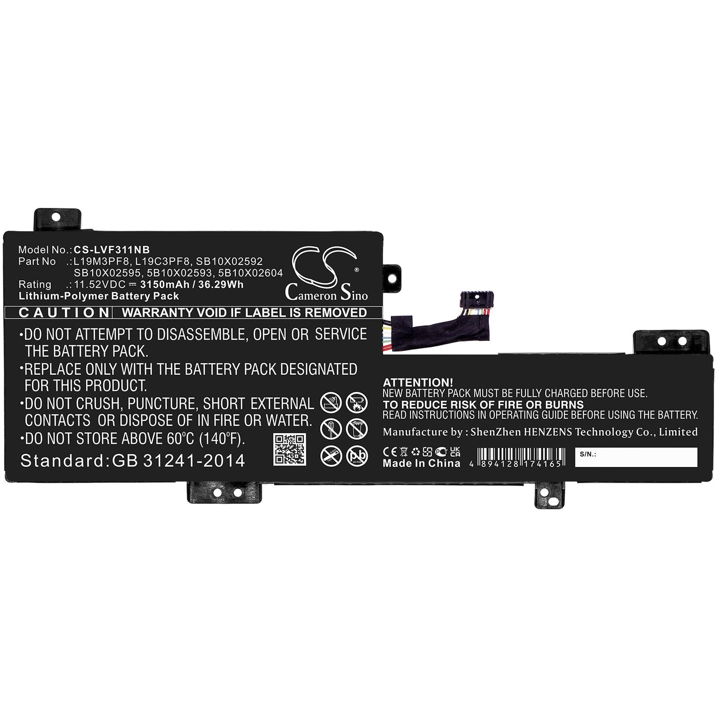 Replacement Battery for Lenovo  Flex 3-11IGL05 82B2000XAU – Notebook, Laptop – 3150mAh / 36.29Wh / 11.52V