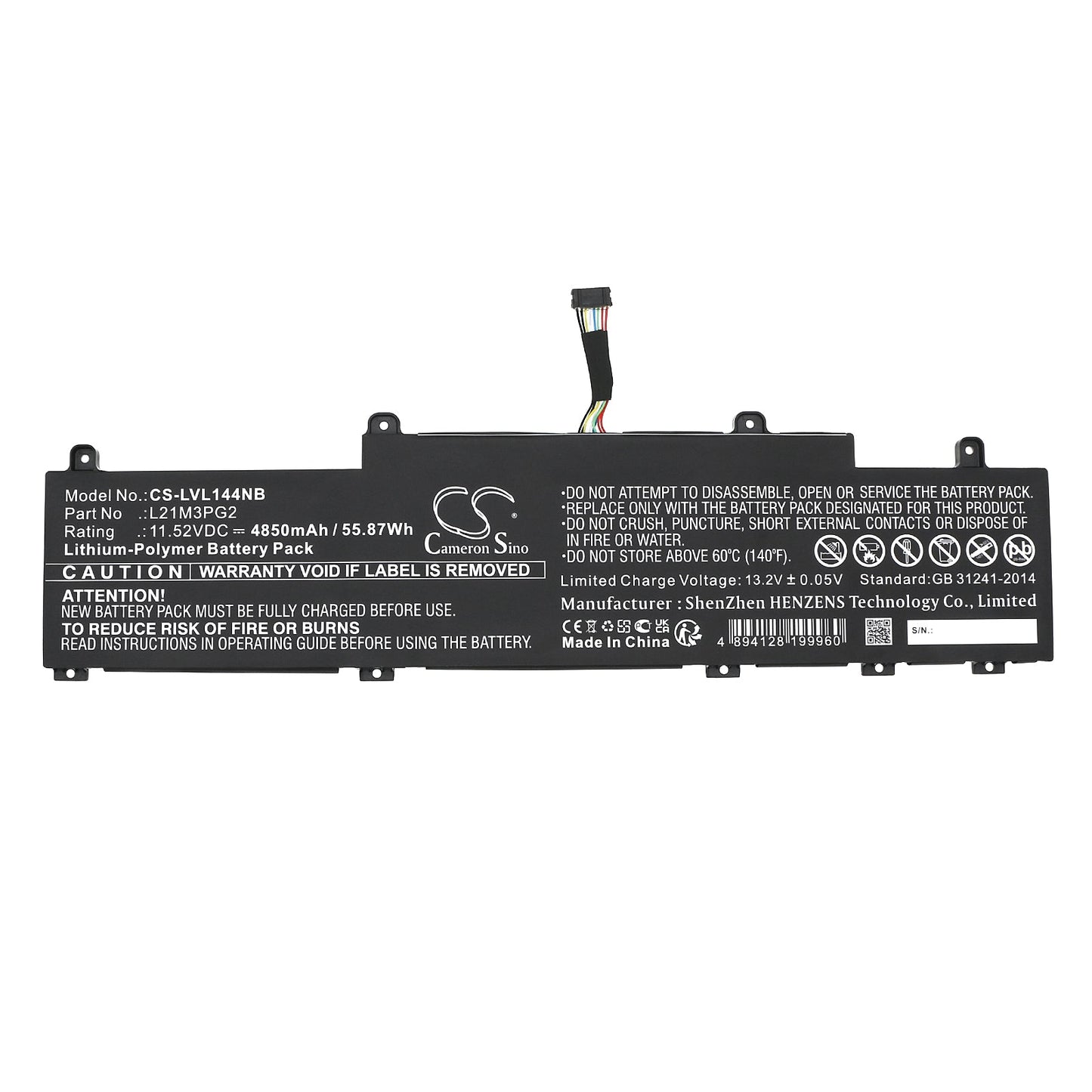 Replacement Battery for Lenovo  ThinkPad C14 Gen 1 Chromebook  – Notebook, Laptop – 4850mAh / 55.87Wh / 11.52V