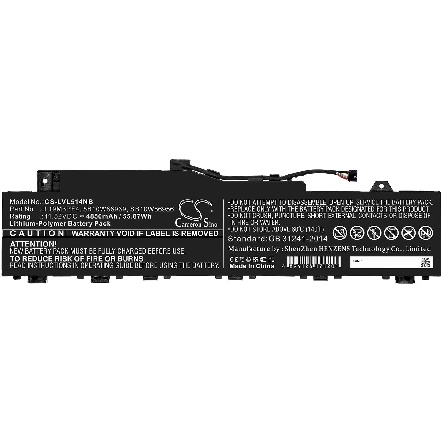 Replacement Battery for Lenovo  Ducati 5 82ES000DAU – Notebook, Laptop – 4850mAh / 55.87Wh / 11.52V